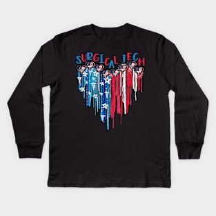 Surgical Tech American Flag Melting Heart 4th Of July Kids Long Sleeve T-Shirt